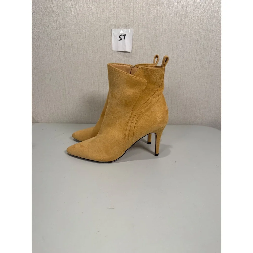 Coutgo Womens Mustard Yellow Faux Suede Pointed Toe Stiletto Ankle Boots Size 9